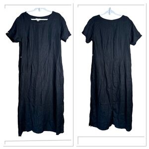 Vintage Chelsea Studio Maxi Dress Women’s 16 Black Linen Cottagecore Lagenlook
